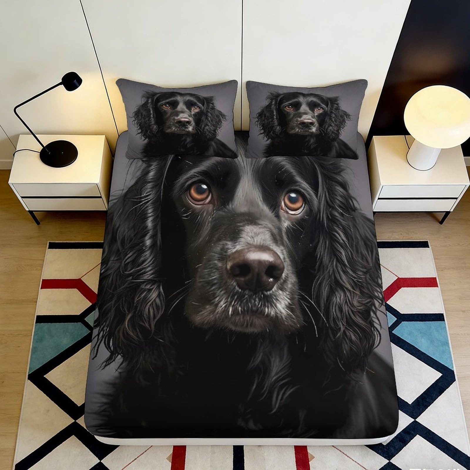 Elegant black dog motif 3D Printed Fitted Sheet, Microfiber soft touch, wrinkle resistant, apartment bedding, bedroom decor, easy to remove, dust-proof 120x200x25cm