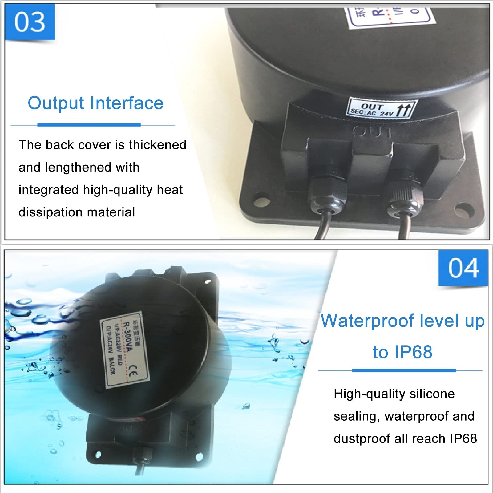 Fuente Piscina Impermeable, Transformador toroidal for Piscina, Transformador subacuático IP68, conversión CA 220V, Transformador CA 12V/24V (220v-AC24v,800w)