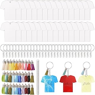 URROMA Juego de Llaveros en Blanco para Sublimación de Camisetas, 30 Piezas en Blanco para Sublimación por Transferencia de Calor Impresas a Doble Cara, Llaveros, Borlas de Cuero, Anillas para Hacer