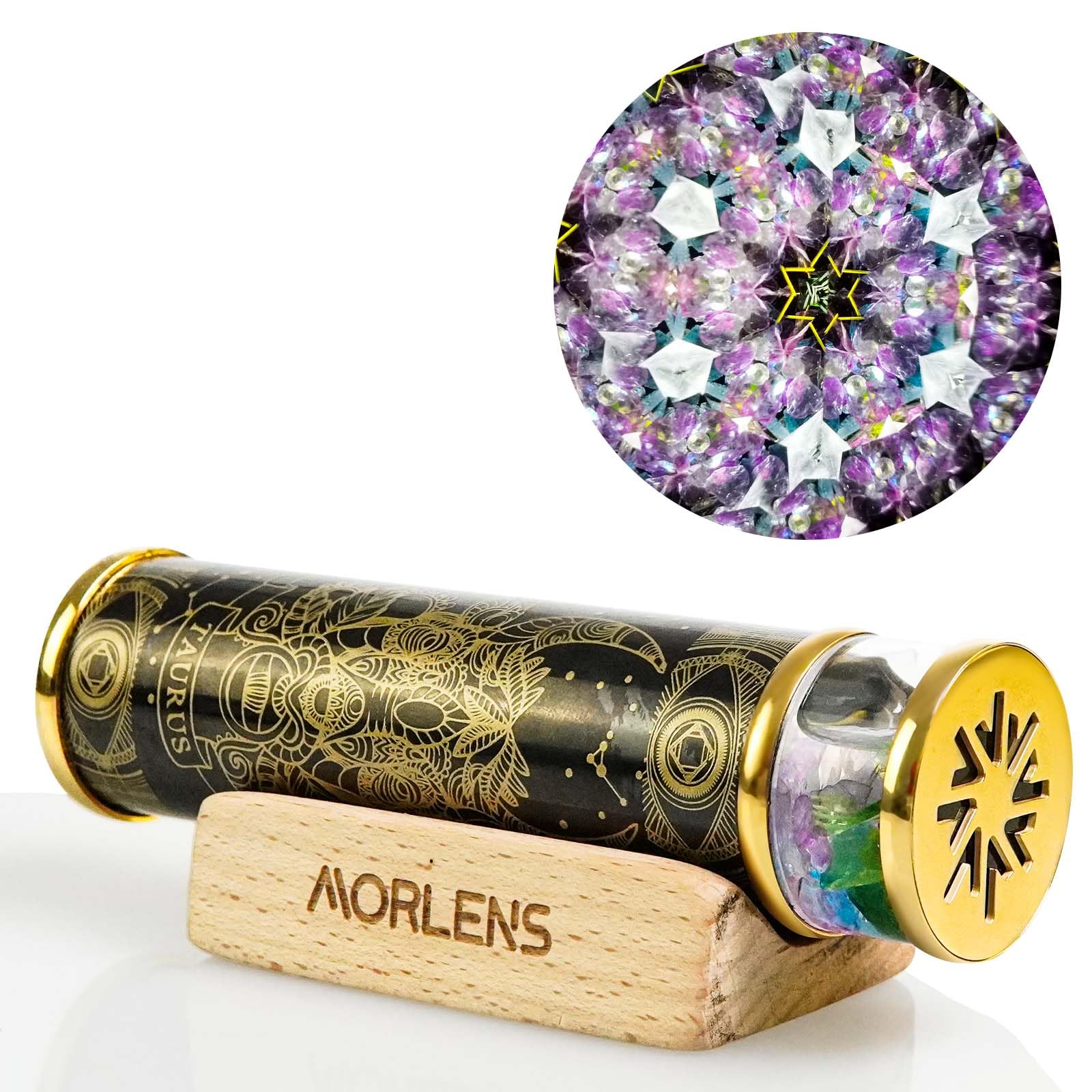 Morlenscope 12 Constellations Taurus Kaleidoscope for Adults Handmade Stainless Steel Kaleidoskop Red Tourmaline Crystals and Healing Stones Handcraft Wedding Anniversary Birthday Gift for Man Woman