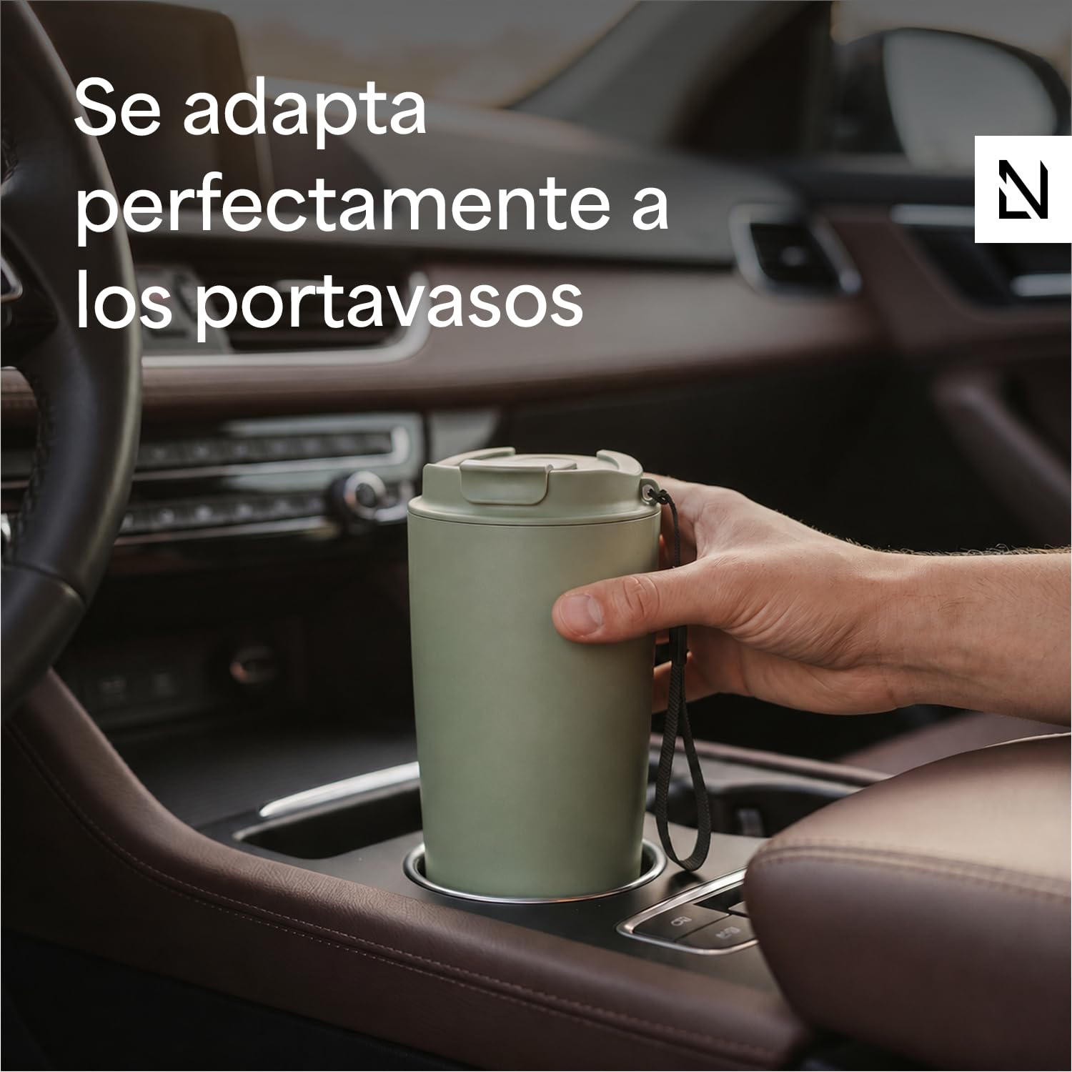 LARS NYSØM Taza térmica café para llevar con correa y Tapa Tritan | Termo Café de 0,5 litros con aislante | Travel mug de acero inoxidable a prueba de fugas (Stone Blue, 500ml)