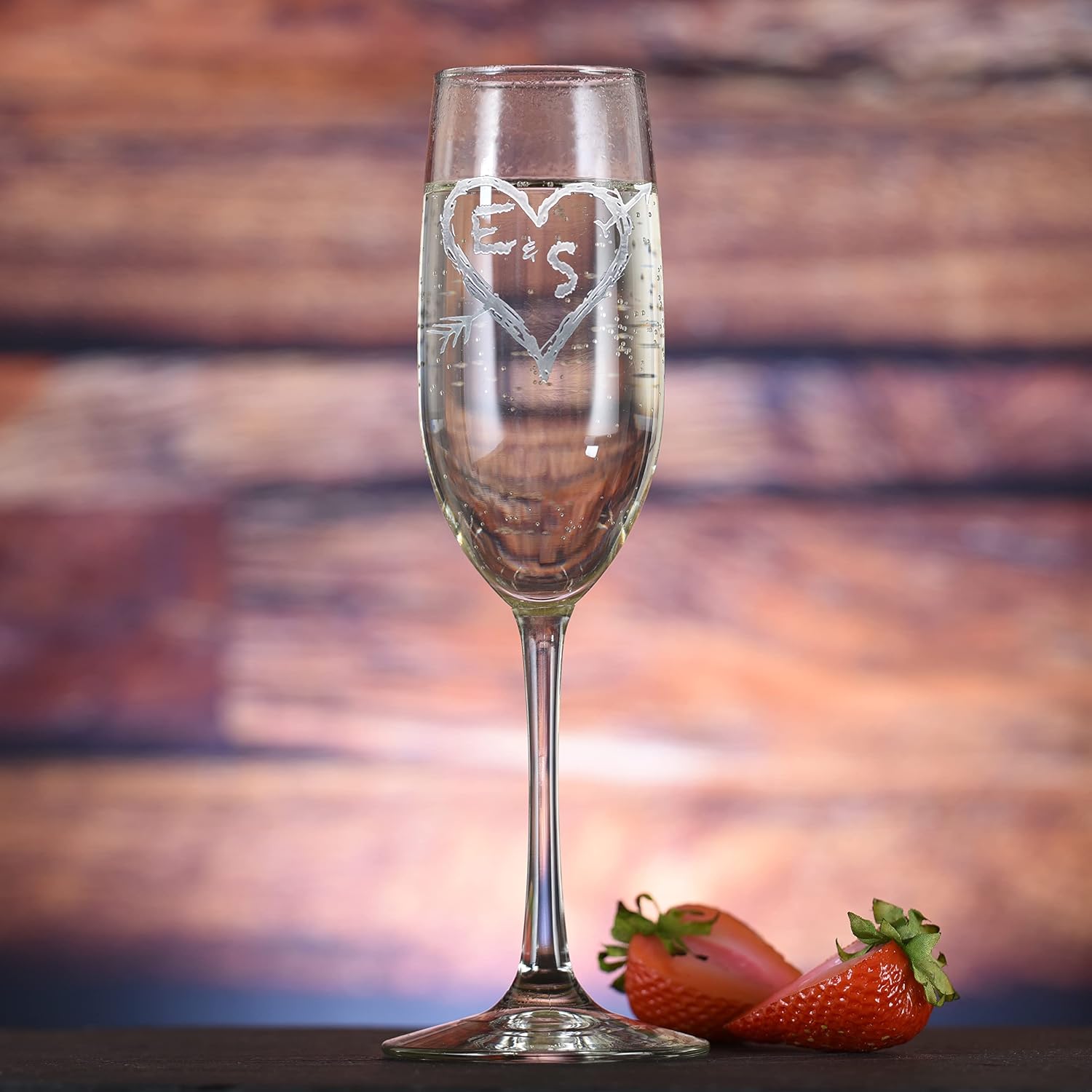 Engraved Champagne Wedding Toasting Flutes, Arrow Heart Initials Gift Set Of 2