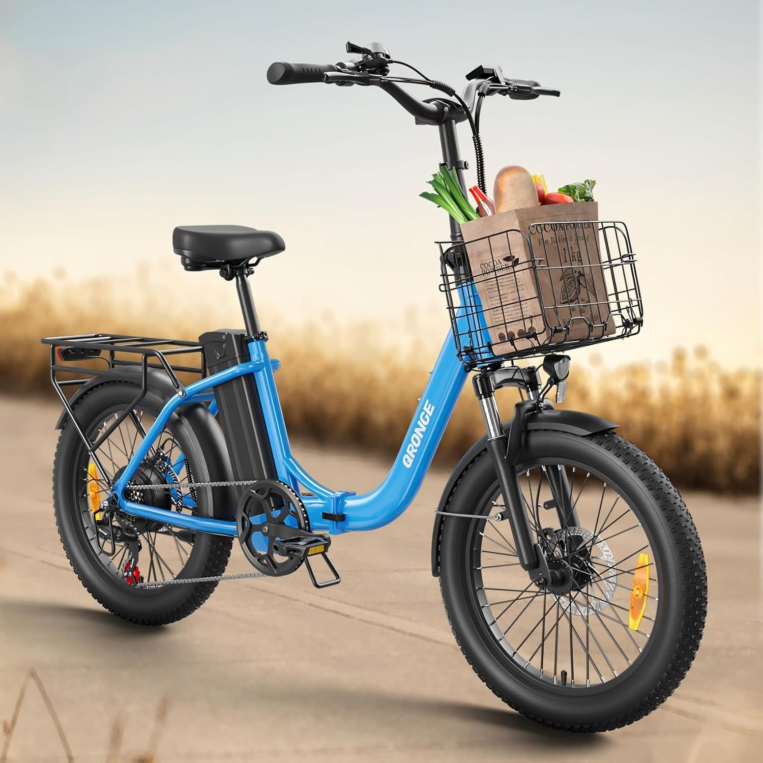 Electric Bike, 1000W Peak Folding Electric Bike, 486Wh 70 Miles Range Ebike, 20" Step-Thru Eletric Bicycle with Front Basket, Waterproof Removable Battery, 7 Speed, 25 MPH