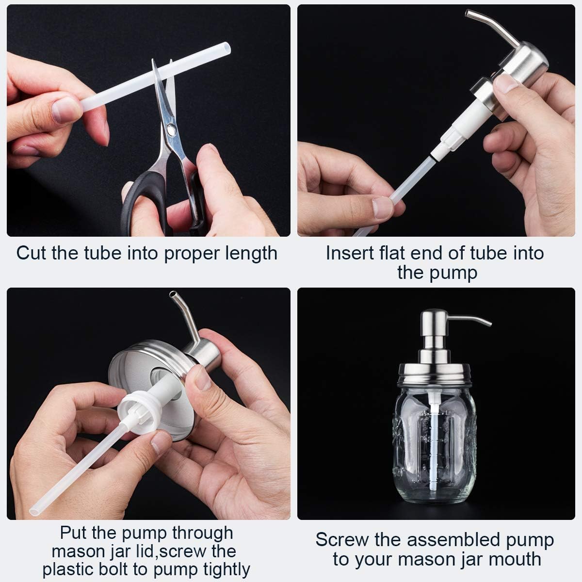 Mason Jar Soap Dispenser Lid and Pump Replacement Brushed Stainless Steel Rust-Proof Leak-Proof for Regular Mouth Size Lid or Modern Farmhouse Soap Pumps for The Kitchen and Bathroom Silver 2 Pack