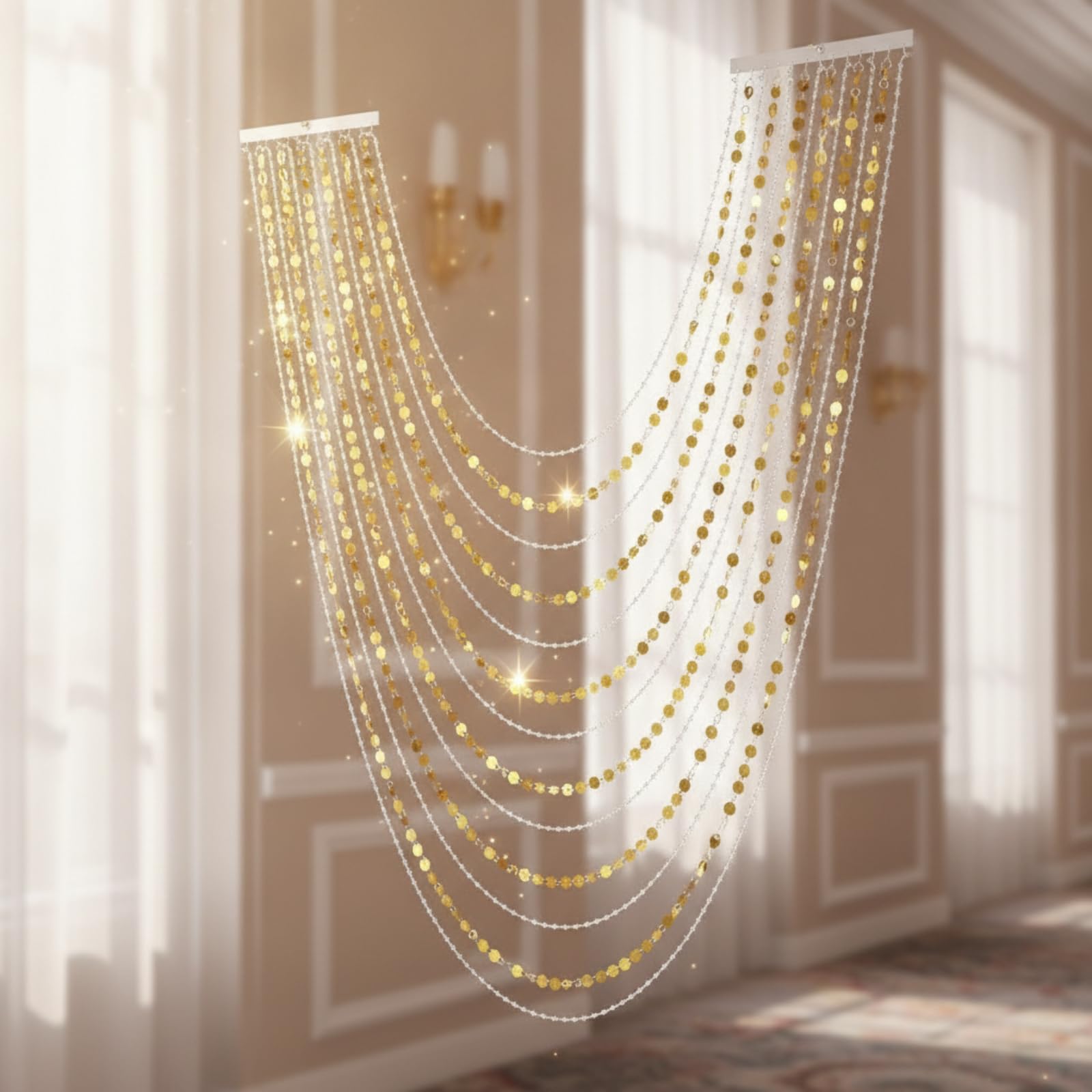 Amagogo Rideau de Plafond Événement Paroi Perles, Hauteur Maximale 1 Mètre, Largeur Réglable, Perles De Terre