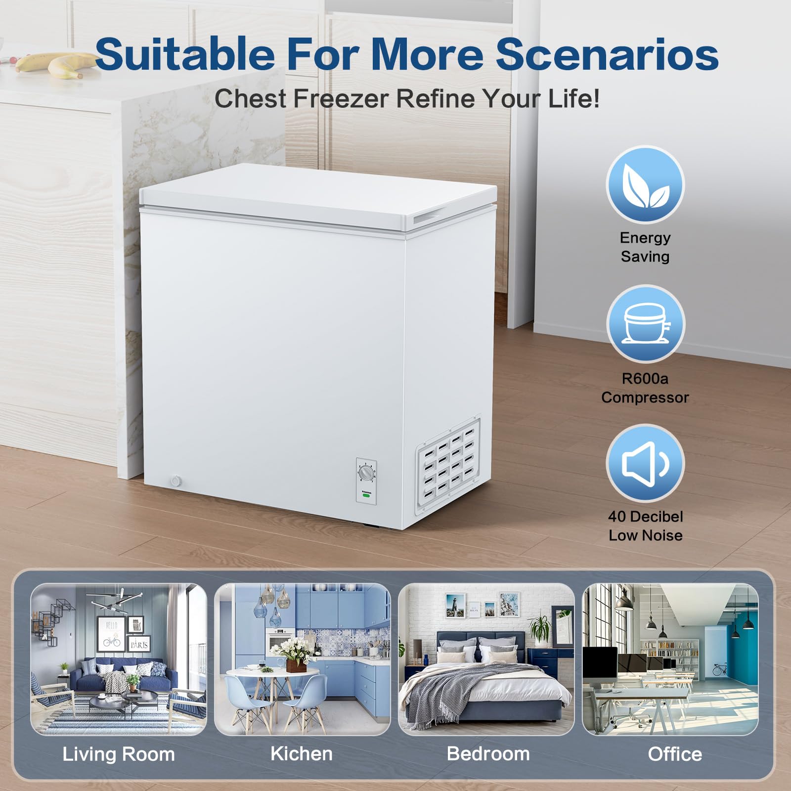 Cowsar 7.0 Cubic Feet Chest Freezer With 3 Removable Basket, Large Deep Freezers Free Standing Top Open With, Adjustable 7 Temperature Quiet Mini Congelador For Home Kitchen Office Commercial Bar on Fridge.com - View 4