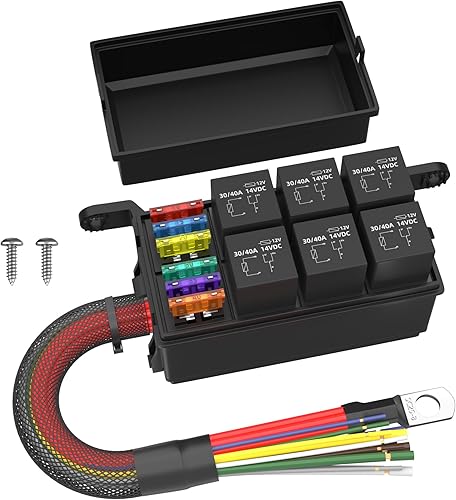 Miniatura 7 de RVBOATPAT 12 Vlot Fuse Relay Box Pre-Wired Fuse and Relay Box with 6 Relays and 11 Way ATCATO Blade Fuses, 12V Relay Fuse Box Block for Auto Car