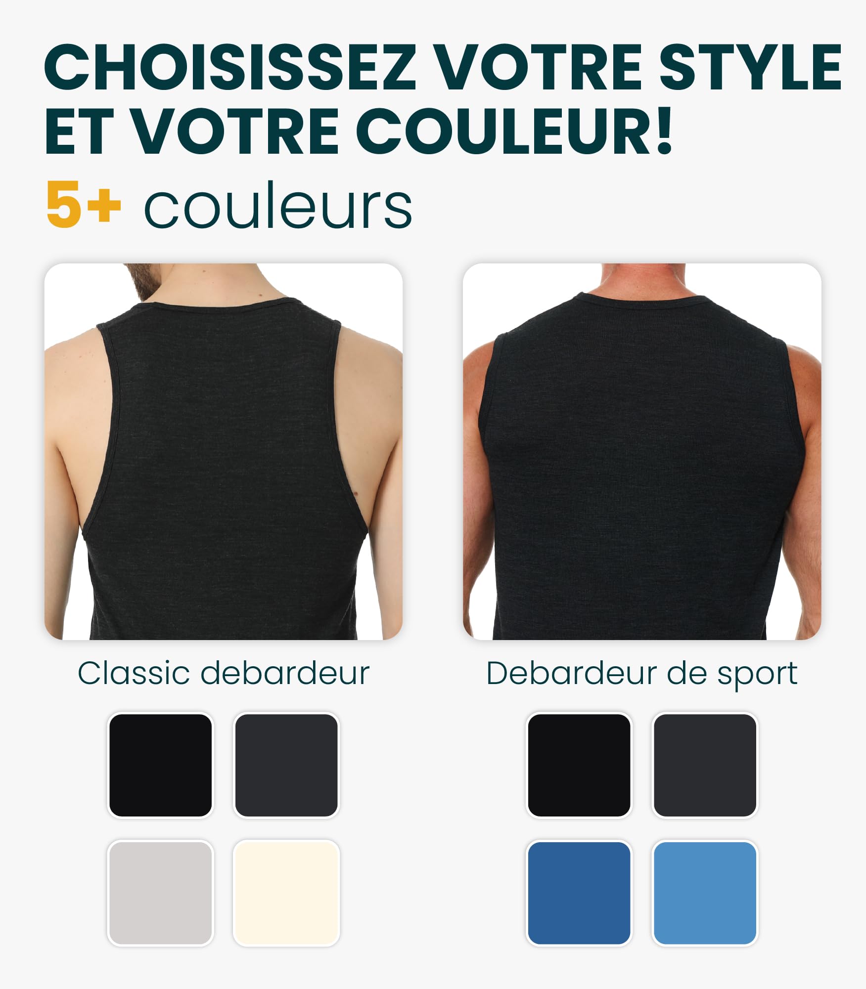 Debardeur Homme Merinos - Actif Maillots de Corps Homme sous-Couche Légère Respirante, Anti-Odeurs et Évacuant L’humidité