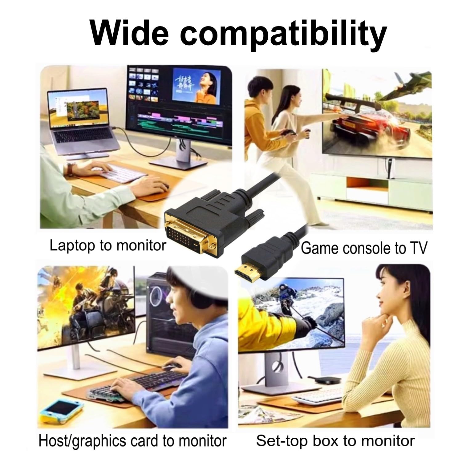 JZK 1M Cavo HDMI a DVI, bidirezionale placcato oro 1080P, cavo convertitore adattatore da HDMI maschio a DVI maschio per proiettore, laptop, TV, PC, lettore DVD