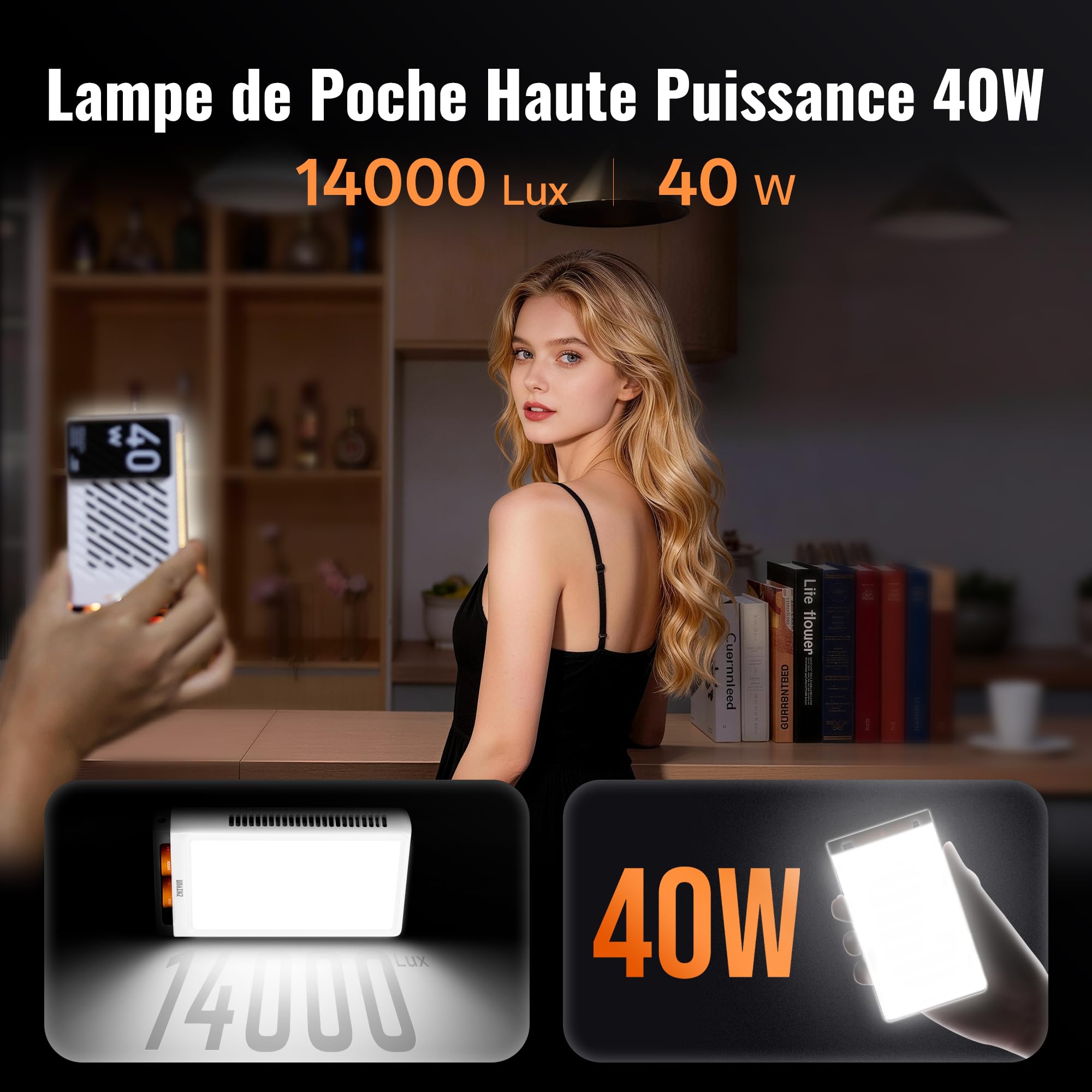 ZHIYUN FIVERAY M40 [Official] Panneau LED 40W, Lumiere Photo de Poche 320g | Lumiere Video avec Batterie, 14000 Lux, 2700-6200k, CRI≥96, TLCI≥97, Streaming Lampe Portable pour Youtube TikTok Livestream