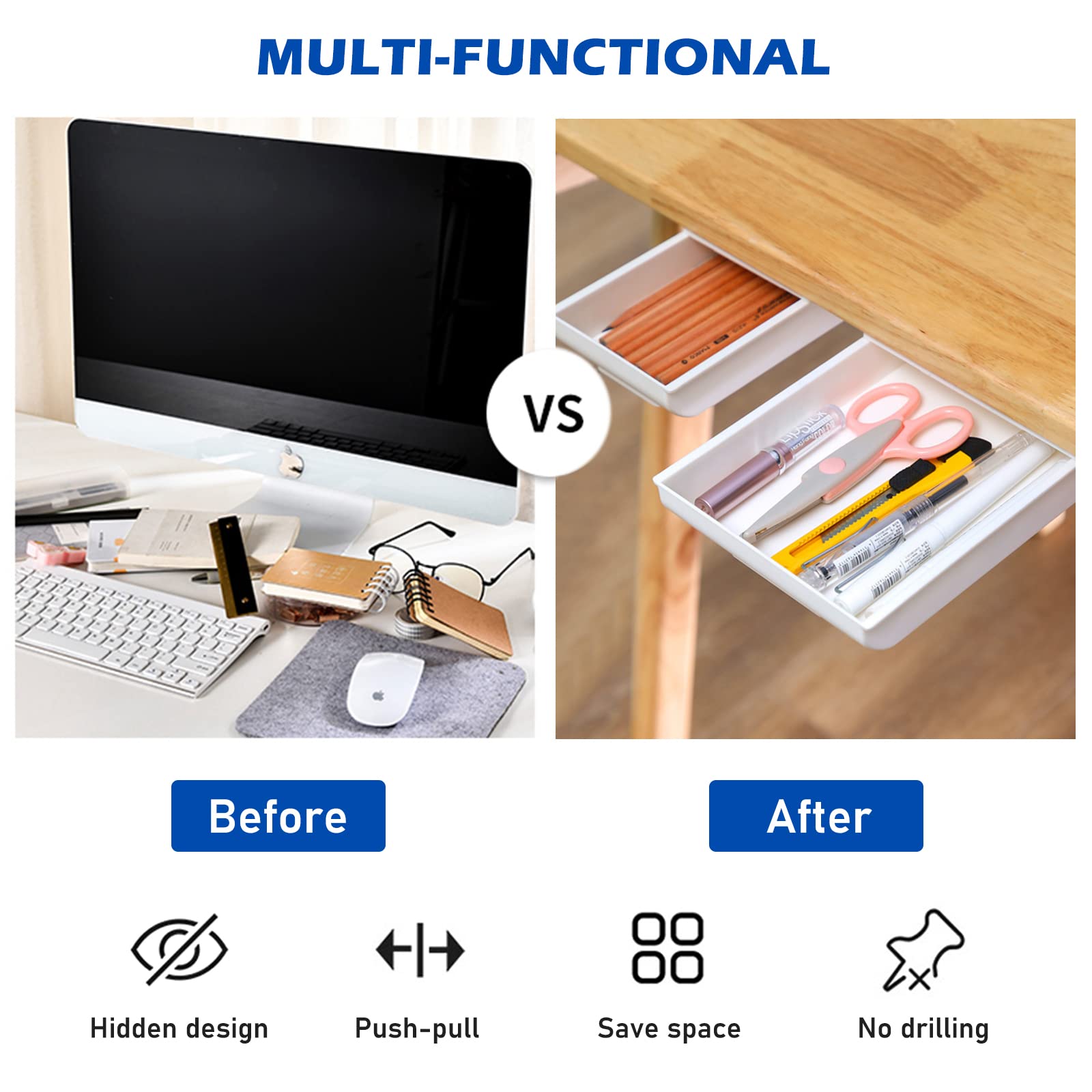 Cassetti Sottoscrivania Autoadesivi - 2 Pezzi Per Organizzare Ufficio, Casa O Scuola - Foto 6