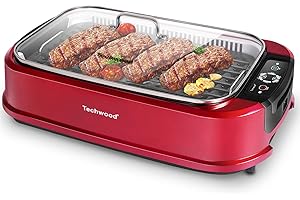 Techwood 1500W Electric Indoor Korean BBQ Grill with Temperature Control and Non-Stick Grill Plates