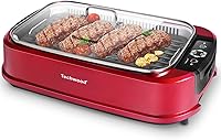 Vista 12 de Parrilla para interiores, Techwood 1500W sin humo con tapa de vidrio templado, parrilla eléctrica compacta y portátil antiadherente con control de 6