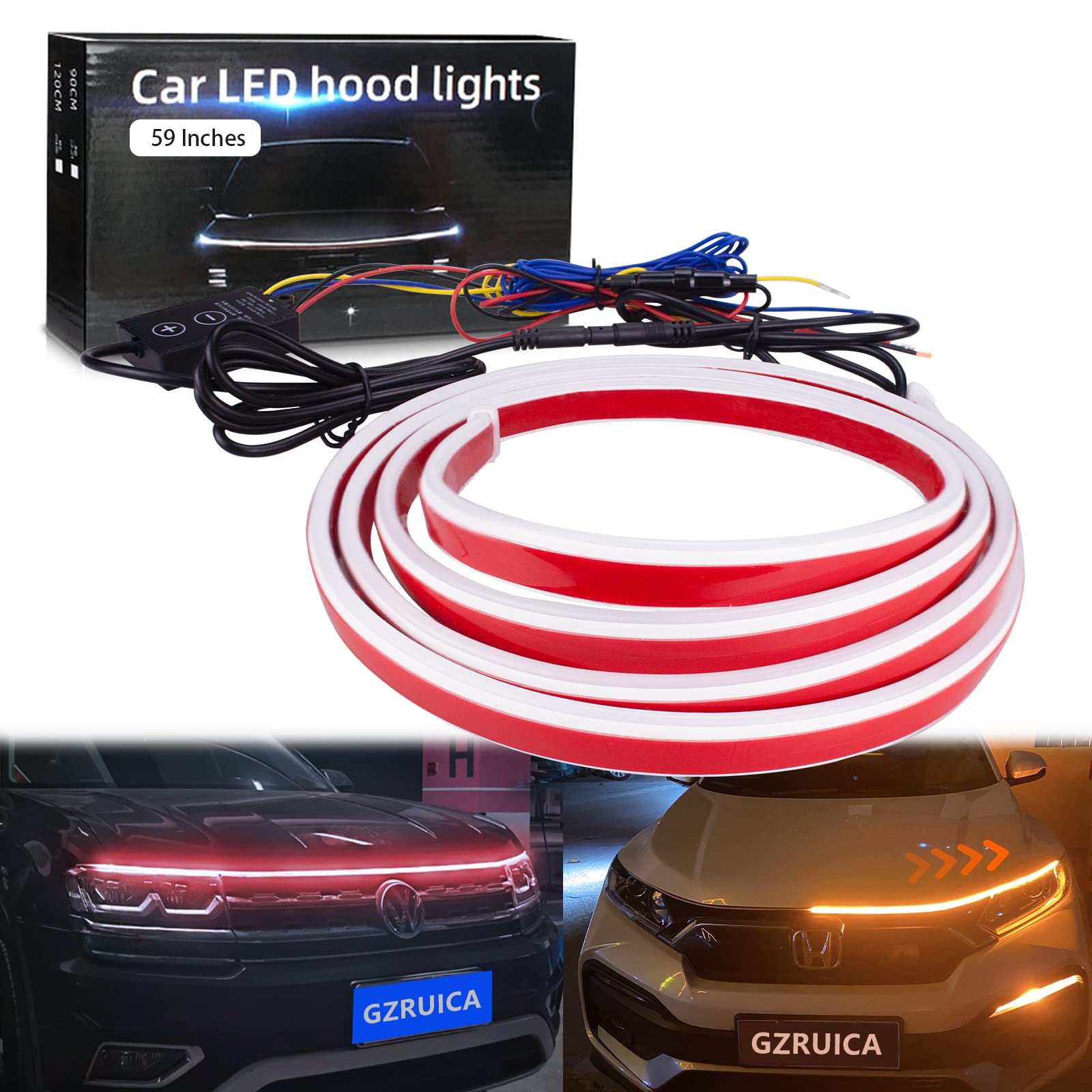 Car Hood Light Strip 180CM White Exterior Car LED Strip Lights for Hood Flexible Waterproof Dynamic Scan DC12V Daytime Running Lights for Cars, SUVs, Trucks — view 48