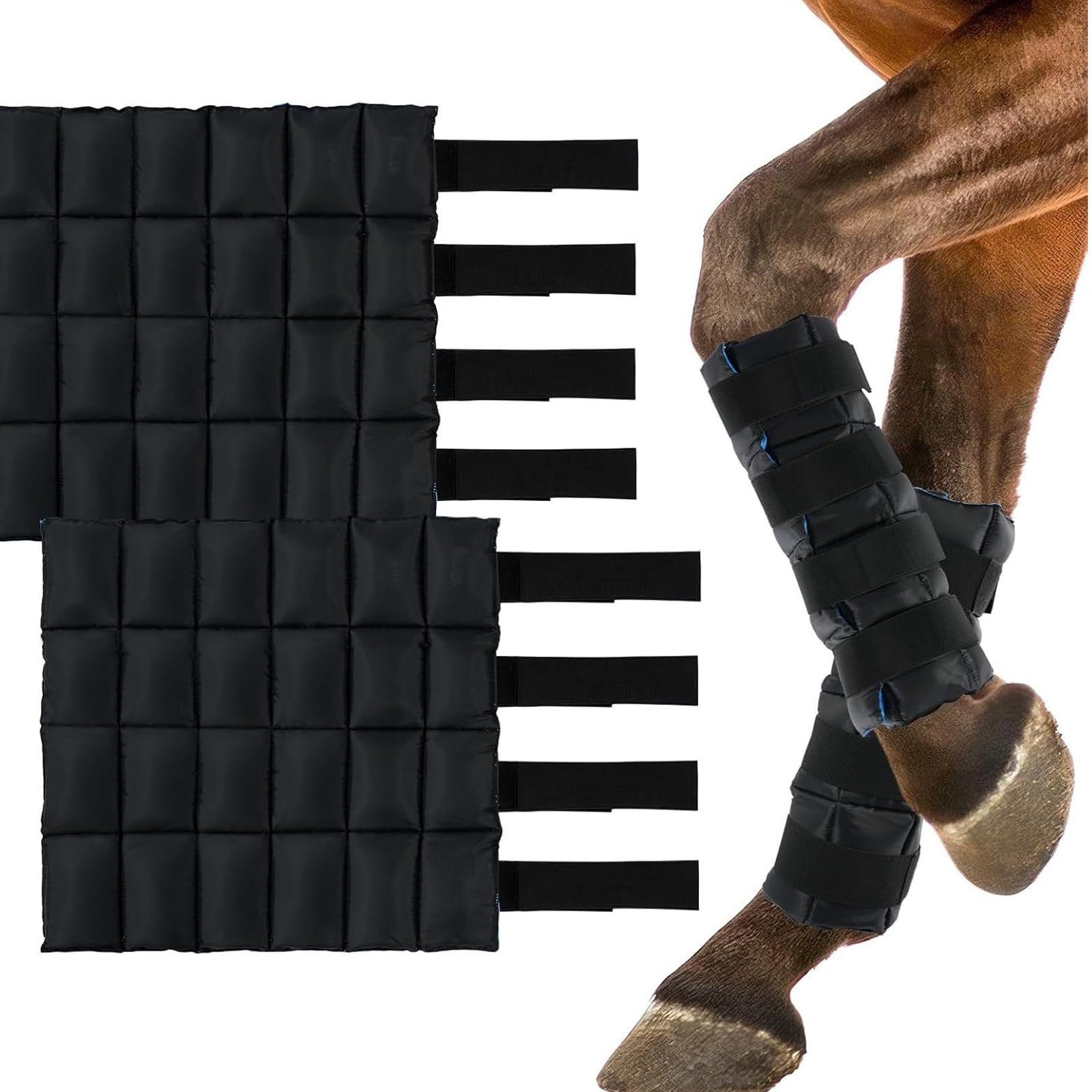 Equine Comfort Management Wraps, regulowane podkładki chłodzące do nóg koni po treningu lub zawodach, krioterapia koni