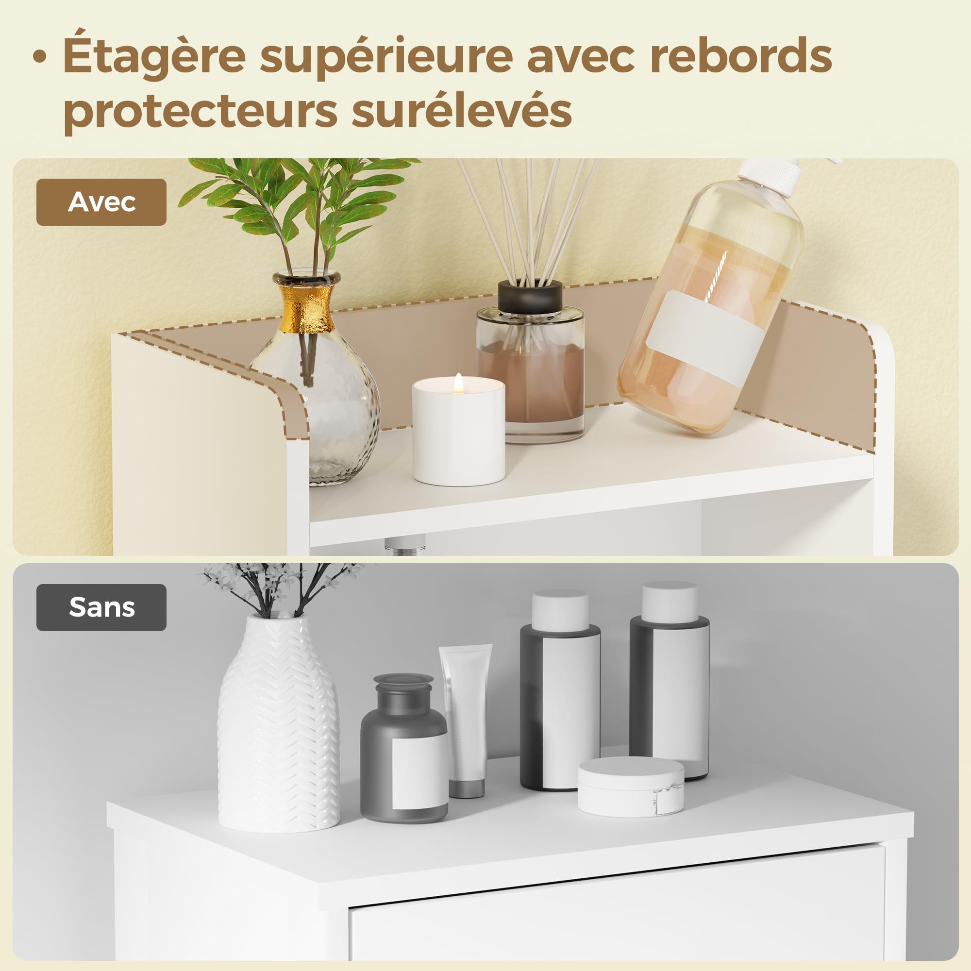 Bewishome Meuble Salle de Bain, Armoire Salle de Bain Petit Espace | Meuble de Rangement avec 2 Portes et Cloisons Réglables, 20 x 37 x 80 cm, Blanc, EYYG08W
