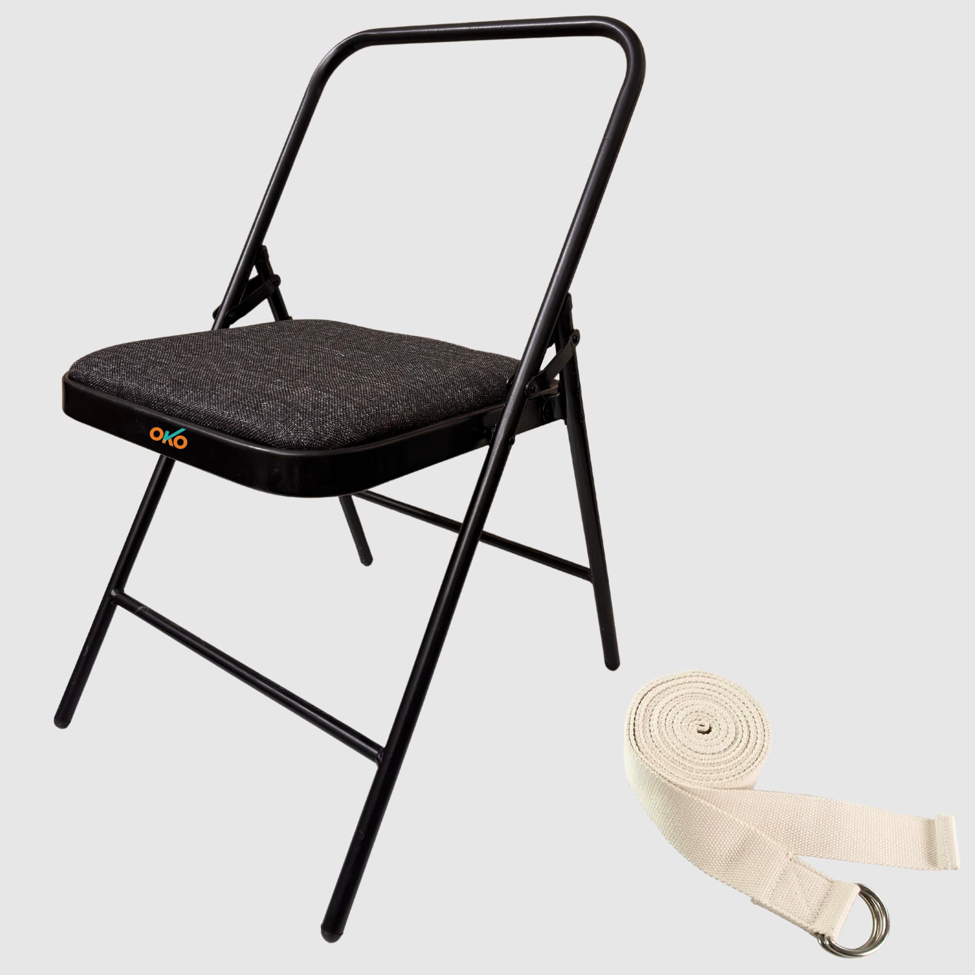 Yoga Chair with Cushion Seat Backless Folding Chair for Iyengar Yoga |Black Fabric|-image-37