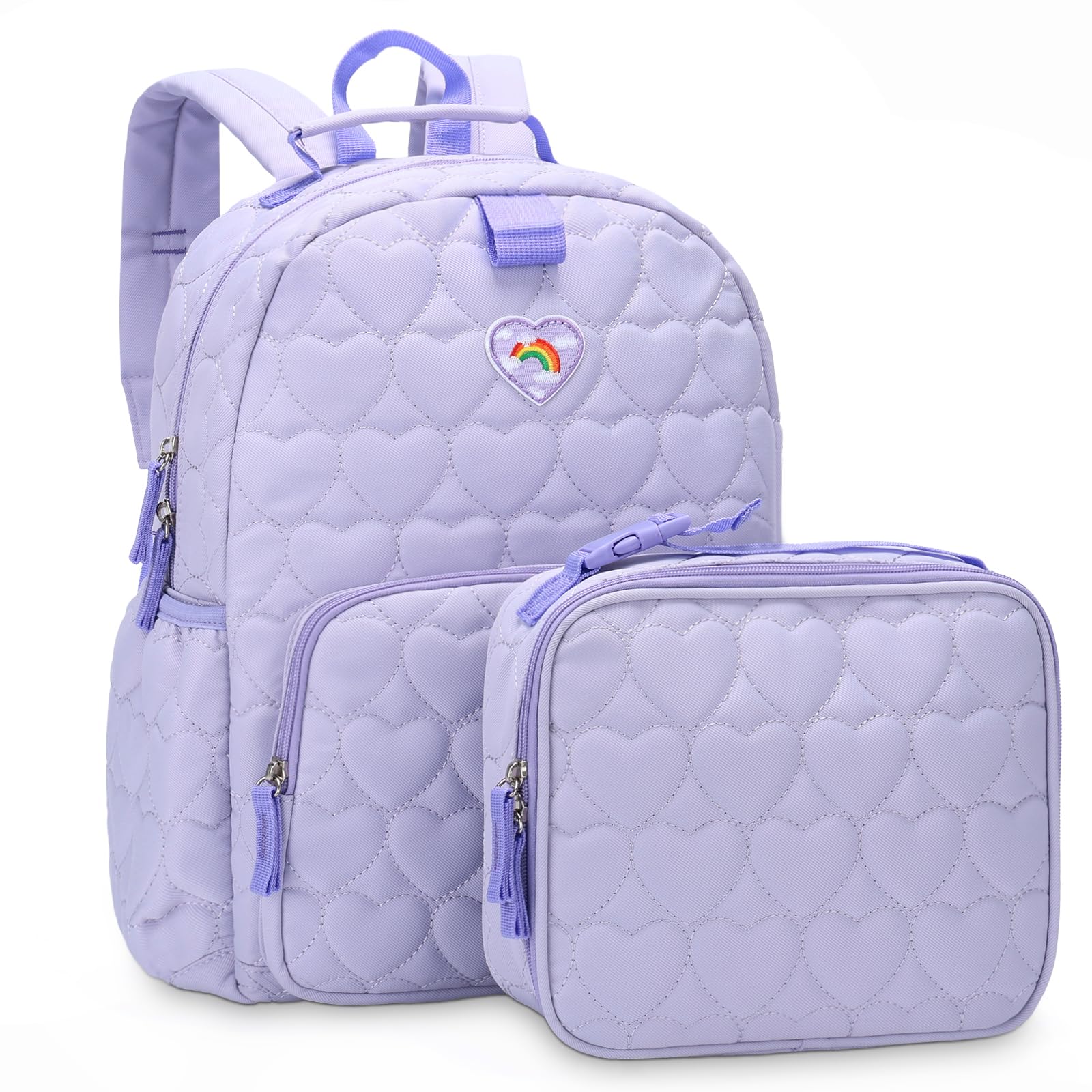 Chase Chic Kinderrucksack Mädchen,Leicht Rucksack Kinder mit Lunchtasche für 4-9 Jahre,Vorschulrucksack Kindergartenrucksack mit Brustgurt für Schule/Reisen/Outdoor,Herz
