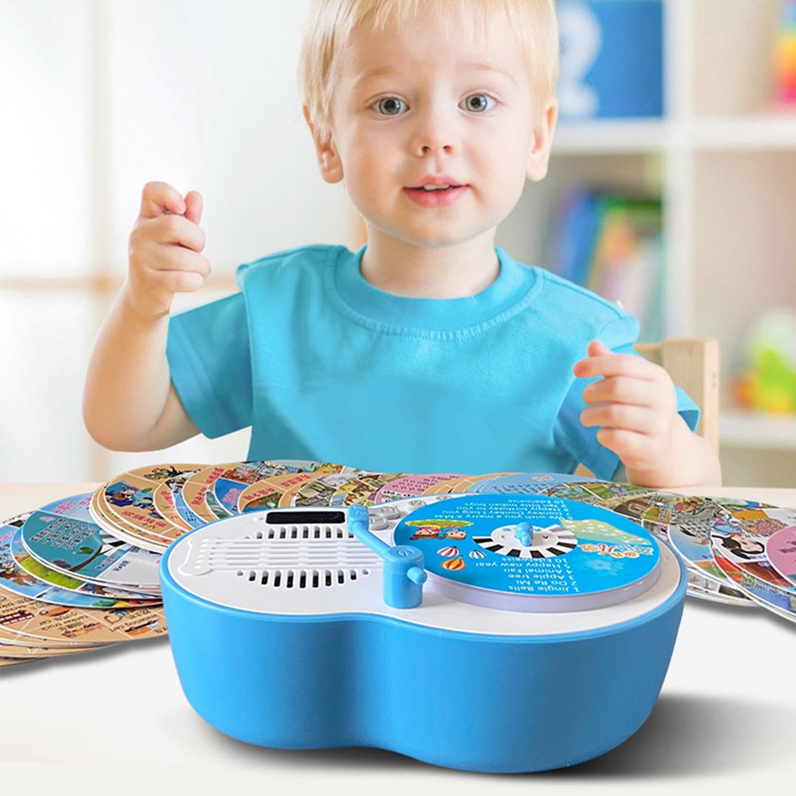 Tocadiscos De - Reproductor Cuentos Musicales para Niños Pequeños,Historias Canciones Fonógrafo - Sensorial con 84 Tarjetas para Educación Infantil Temprana.