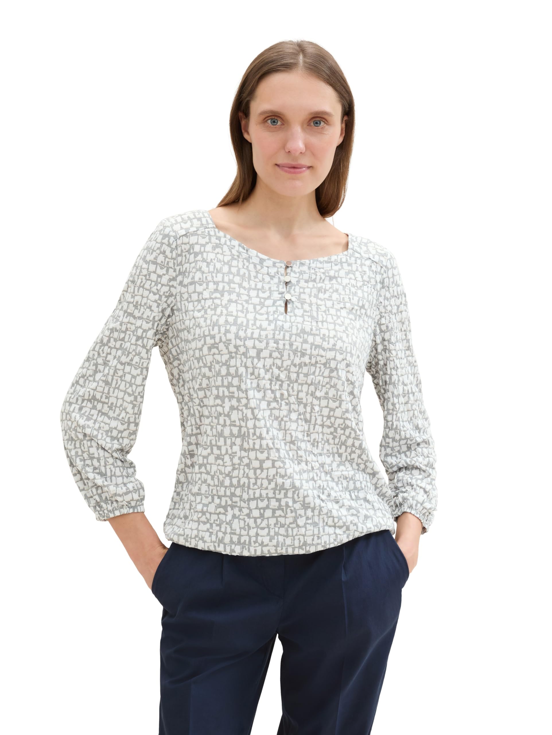 Tom Tailor Damen 1043101 Crincle Blusen-Shirt mit Alloverprint