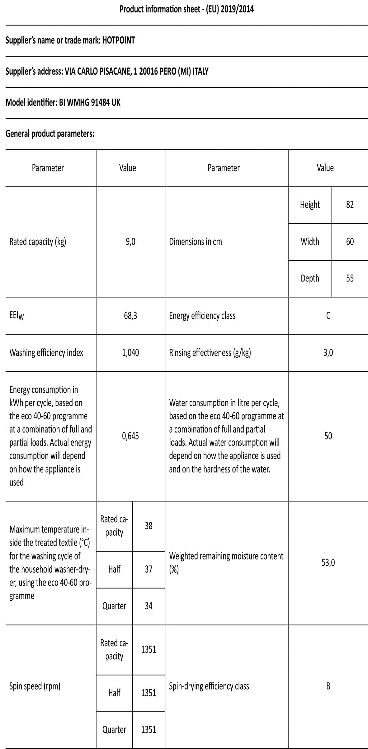 HBWS49D2ACE 9 Kg Integrated Washing Machine Amazon.co.uk Large