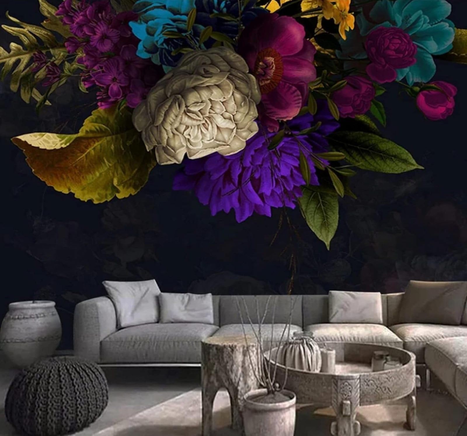 XLMING Retro Three Dimensional Beautiful Colourful Flowers 3D Wallpaper Luxury Silk Study Dining Feature Sofa Grey Bedroom Living Room Tv Decorative Wall-250cm×170cm