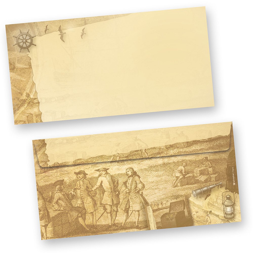 Briefpapier mit Umschlag Piraten & Seefahrer 100 Sets beidseitig bedruckt A4 Briefpapier Set Schiff maritim