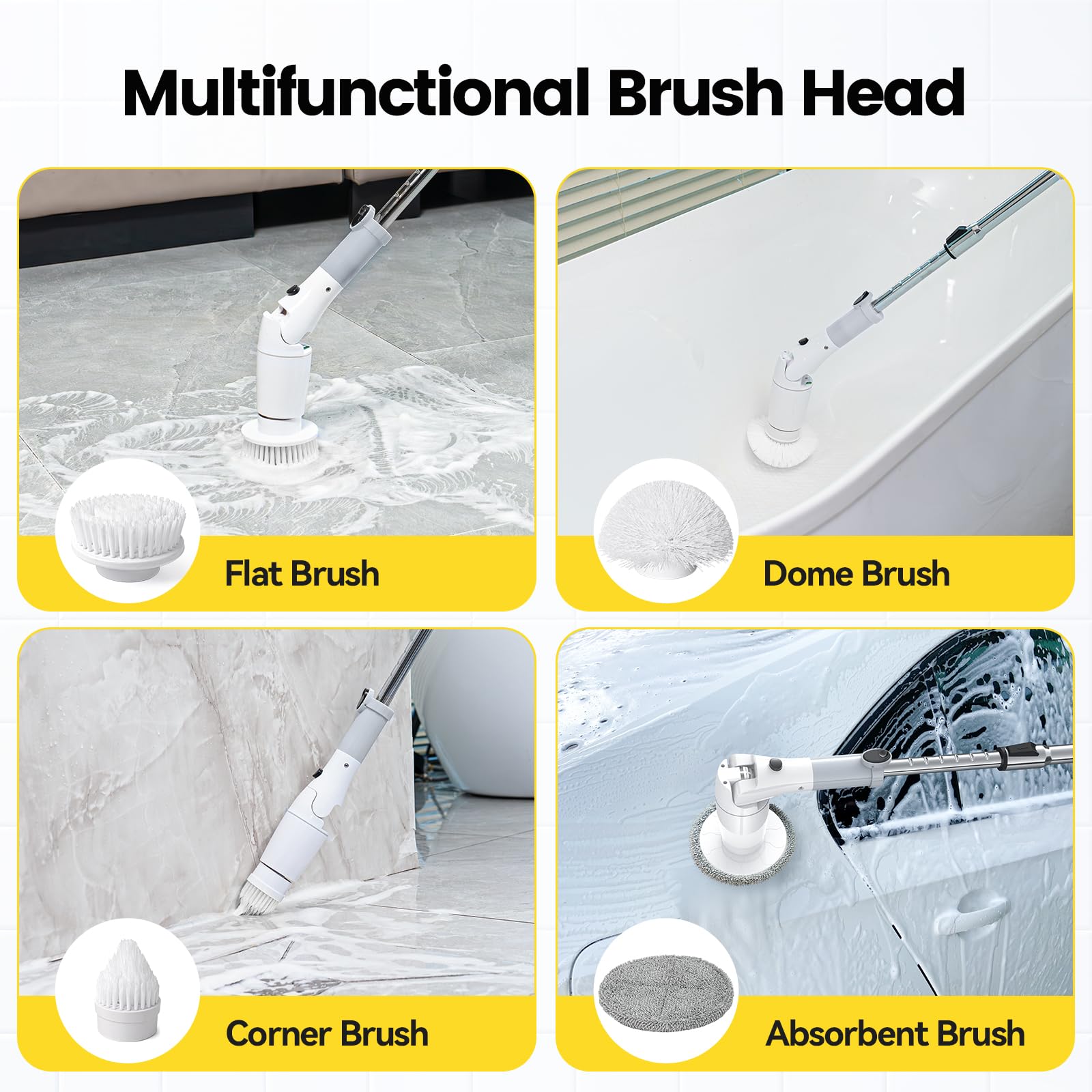Brosse de nettoyage électrique sans fil jusqu'à 550 tr/min avec 9 têtes de brosse remplaçables, poignée d'extension réglable pour nettoyer la salle de bain, la cuisine (gris)