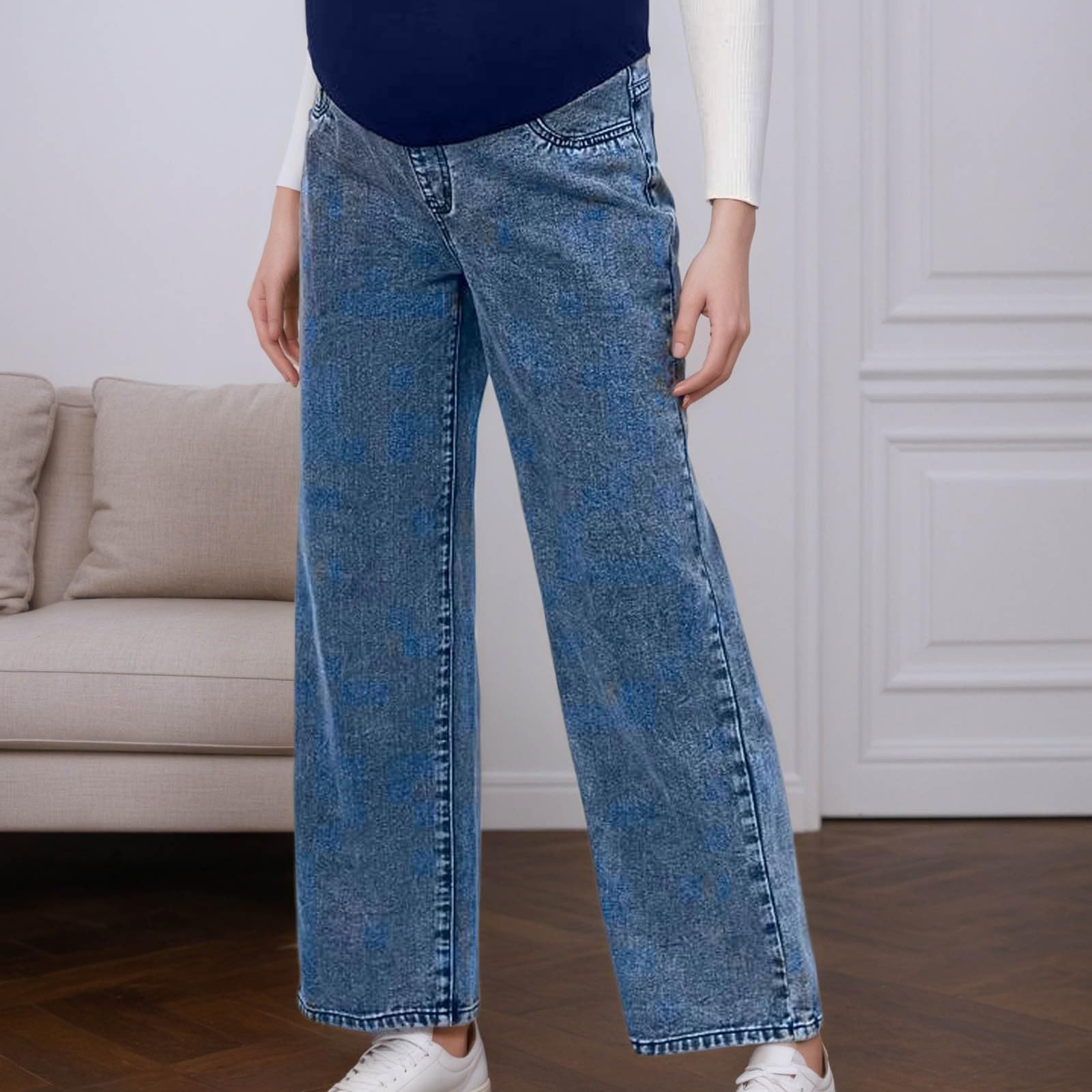 Generisch Umstandshose Jeans mit Taschen Bauchband Umstandsjeans Schwangerschaftshose Stretch Schwangerschaftshosen Weites Bein： Maternity Clothing High Waist Jeanshosen für Schwangere