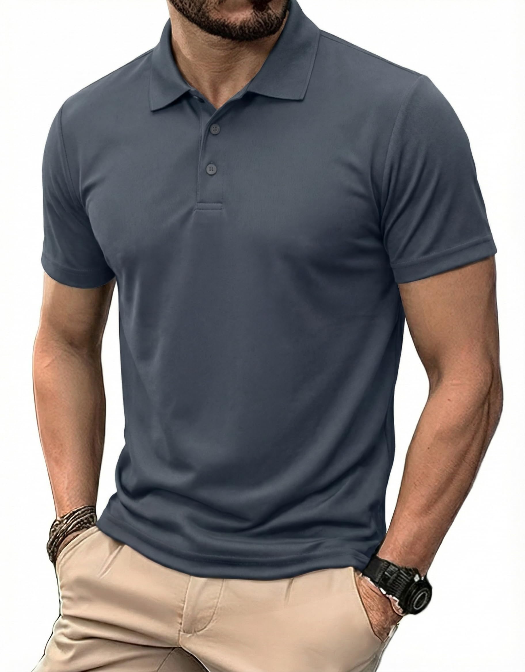 PINSPARK Polo Deportivo Hombre Manga Corta Tejido Absorbente de Sudor Secado Rápido Ligero para Golf Diario y Actividades al Aire Libre