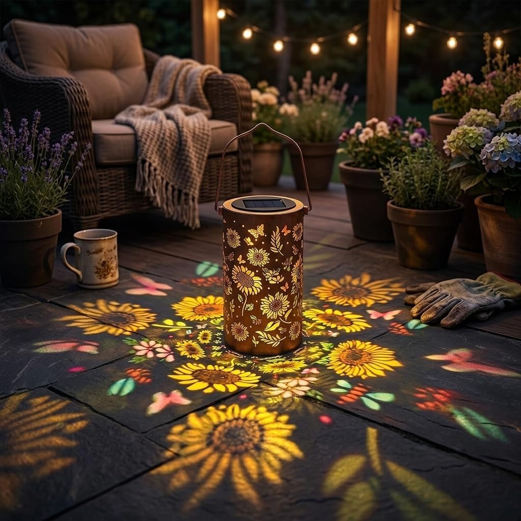 Colorful Solar Lanterns Outdoor Waterproof, Sunflower Birthday Gifts for Women Mom Grandma, Garden Hanging Solar Lantern Lights for Patio
