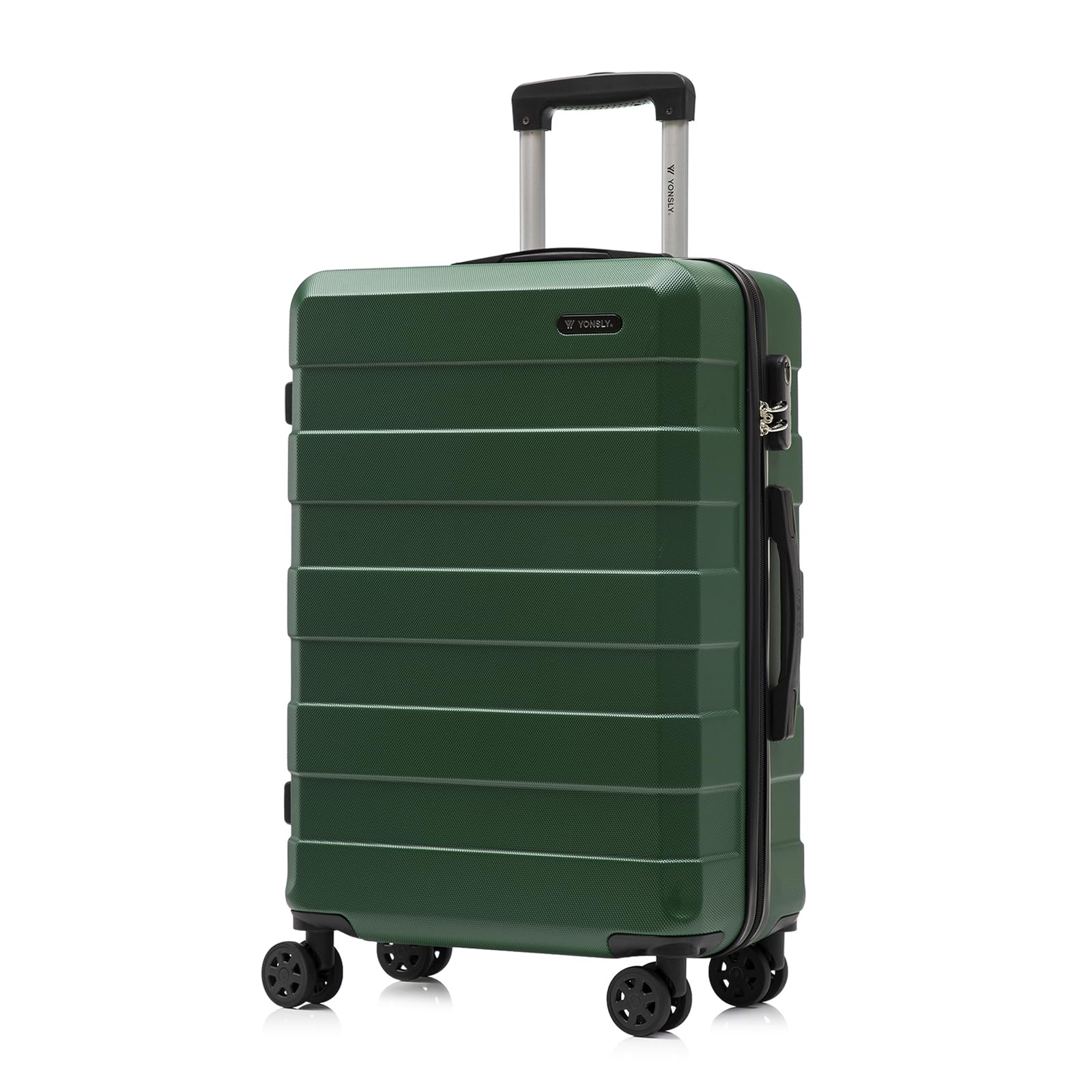 YONSLY Trolley Reisekoffer, Rollkoffer Handgepäck, Travel Suitcase Hartschalenreisekoffer mit 4 Rollen 360°, Zahlenschloss, Weicher Gummigriff (L, Dunkelgrün)