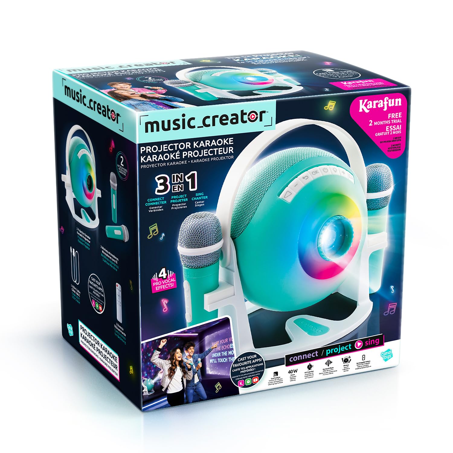 Canal Toys - Music Creator - Karaoke Proiettore Bluetooth per Ragazzi - Con 2 Microfoni Wireless - Proiezione Testi - Effetti Vocali - Altoparlante 40W e Funzione Cast - INF045