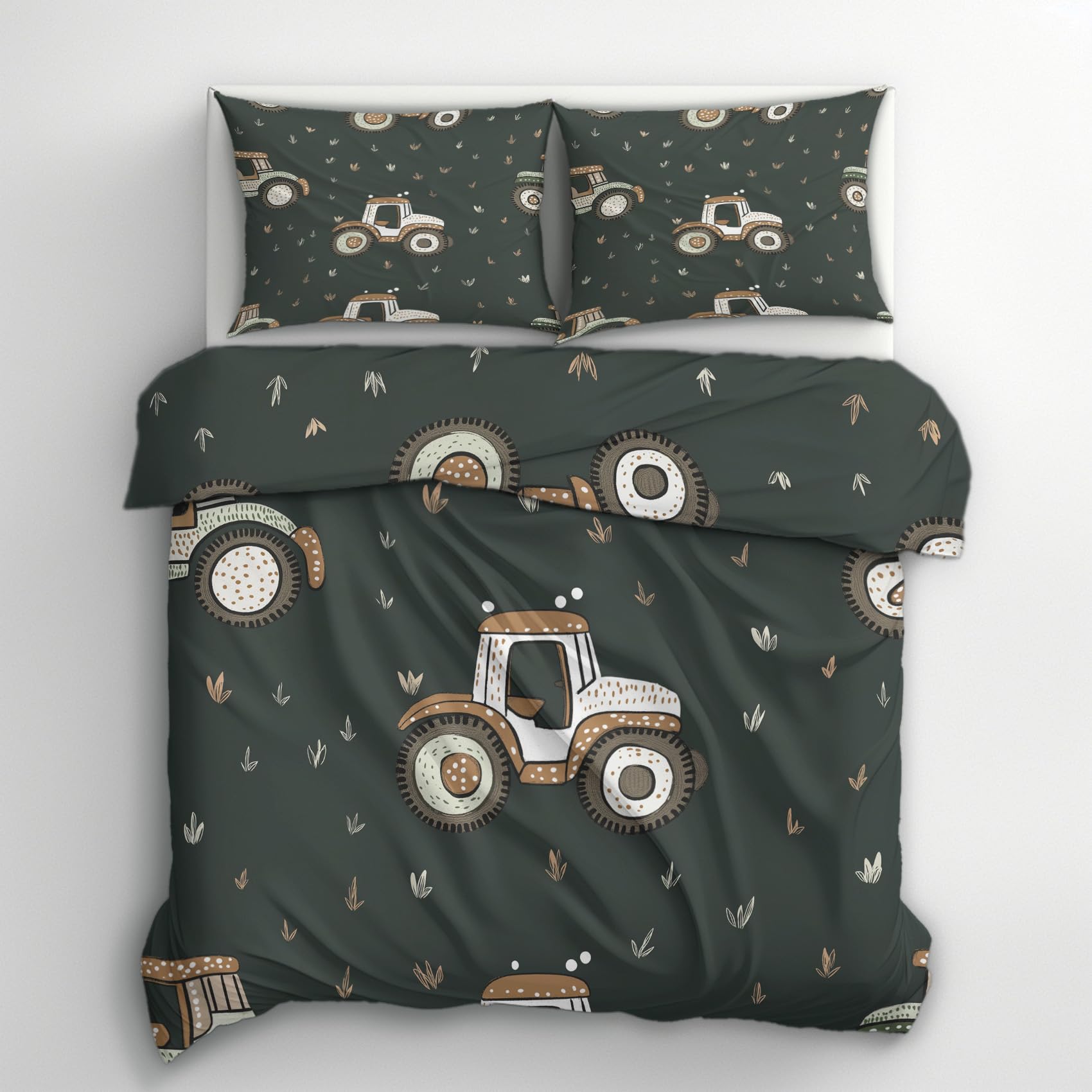 Generisch 135x200 Bettwäsche Traktor Bettbezug - 2tlg, 1 Kissenbezug 80x80, Cartoon Bauernhof Muster, Schlafzimmer Deko, Weiche Mikrofaser Wendebettwäsche mit Reißverschluss - IL270
