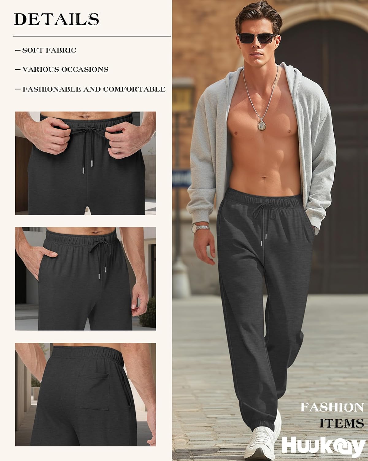 Huukeay 3 Pack Men's Sweatpants Lightweight Drawstring Joggers with Pockets Elastic Waist Workout Gym Running Lounge Pants