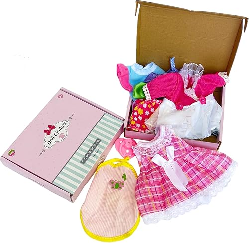 Miniatura 25 de 6 juegos de ropa de muñeca de bebé para muñeca de 10 a 12 pulgadas, ropa de muñeca, vestimenta de vestido, diademas accesorios para muñecas de 10