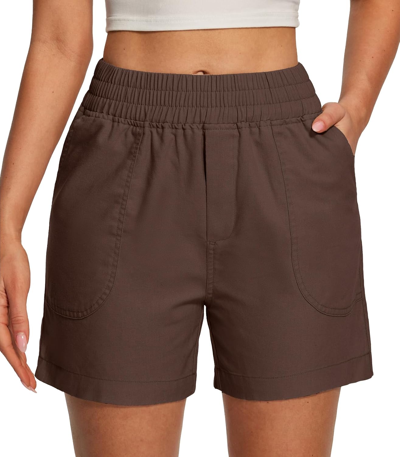IUGA Women's Linen Shorts High Waisted Dressy Casual Summer Beach Lounge Wide Leg Linen Shorts with 2 Pockets Comfy Pull On