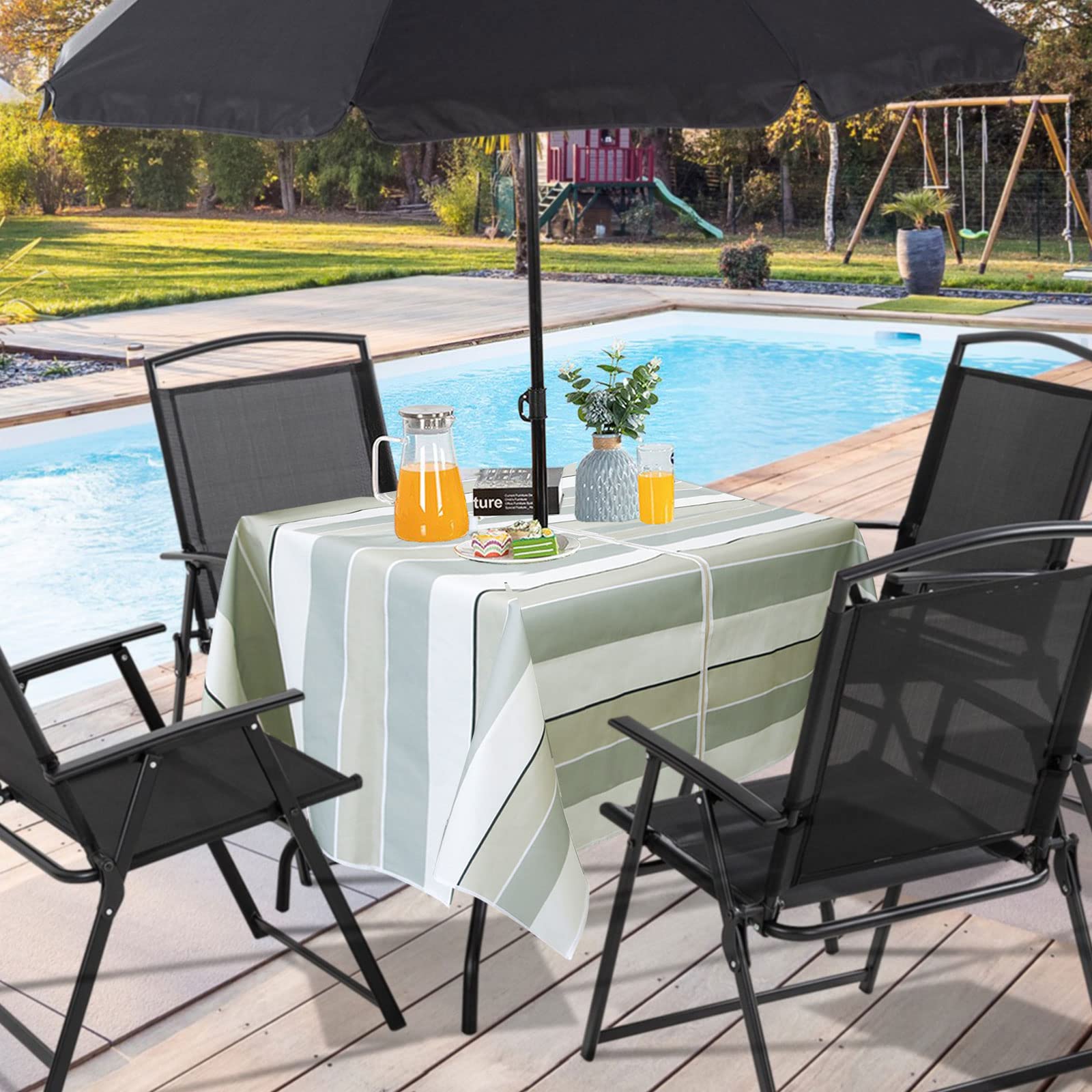 Wodoodporny obrus zewnętrzny z otworem na parasol i zamkiem błyskawicznym Obrusy na stół ogrodowy na przyjęcia gościnne, grille, spotkania rodzinne (150 x 213 cm podłużny, pasek)