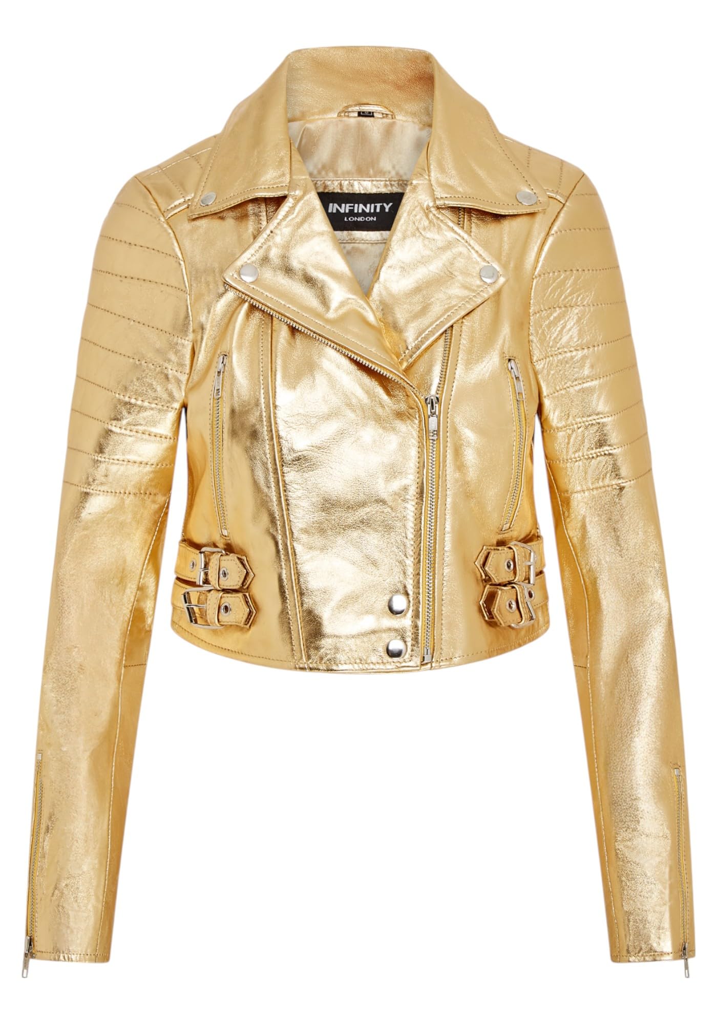 Ladies Cropped Jacket Short Body Gothic Top Gold Chic Biker Real Leather Jacket