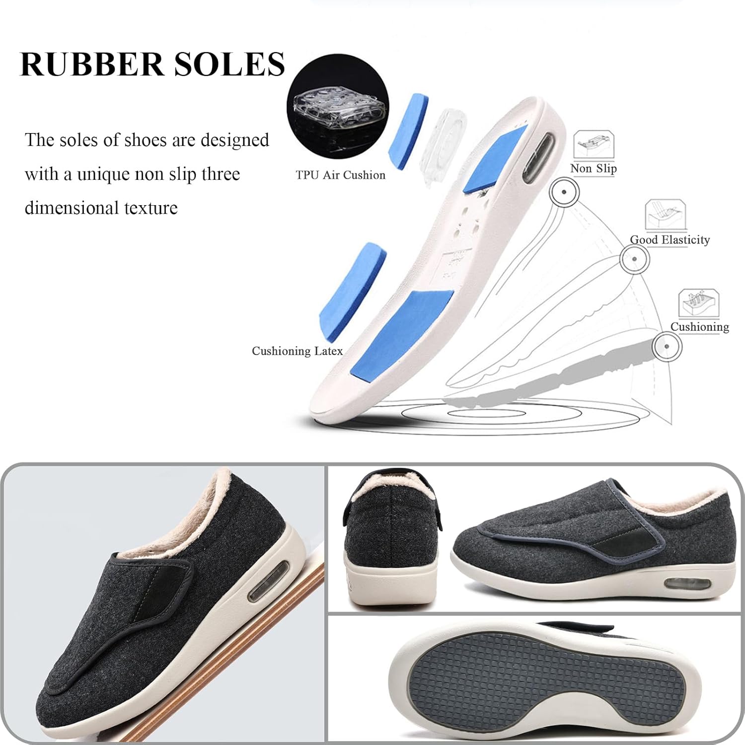 Mens Womens Wide Width Diabetic Shoes with Adjustable Lightweight Warm Plush for Edema Arthritis Swollen Feet Fattening and Widening Elderly Shoes
