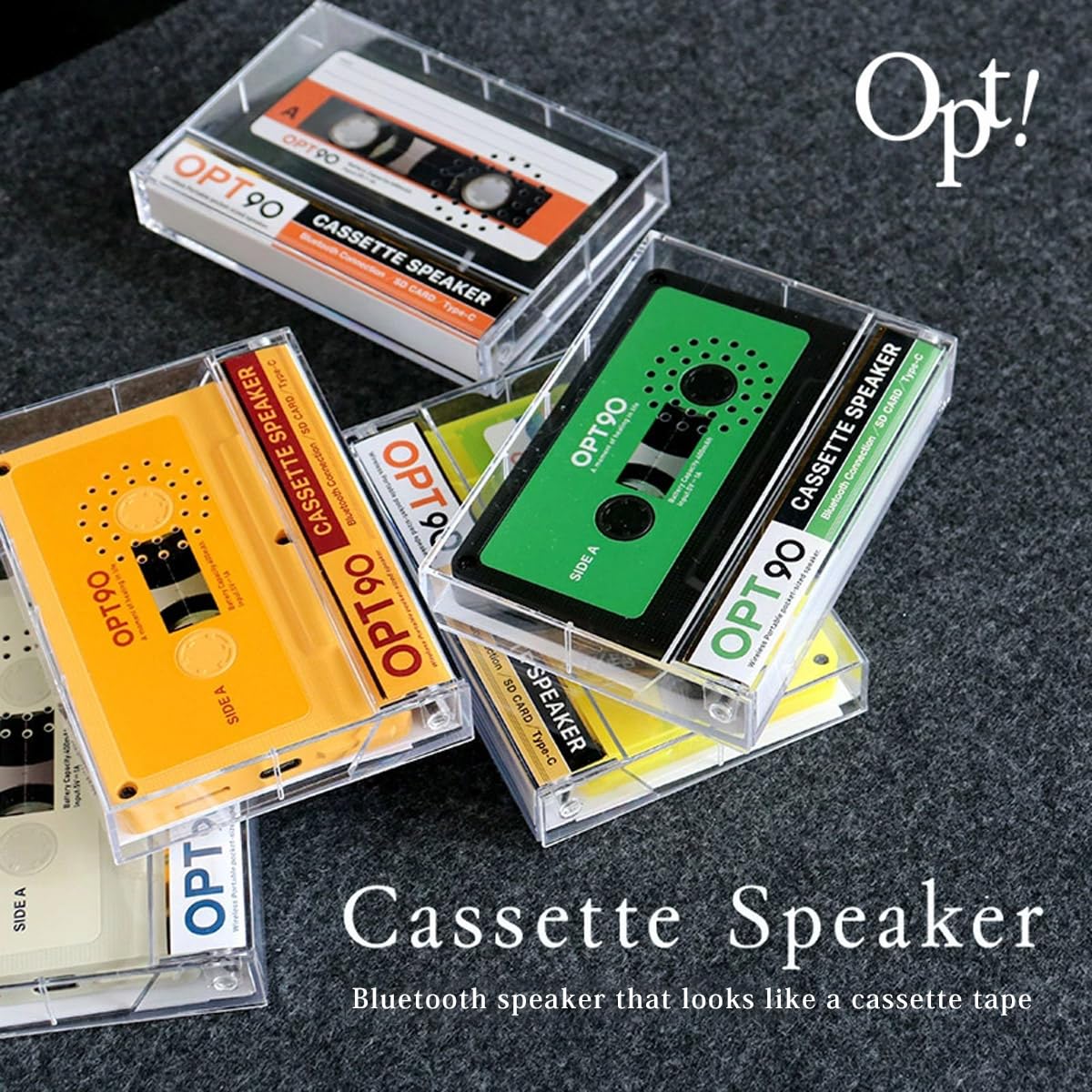 opt! Cassette Speaker, Portable Bluetooth Speakers, Wireless Speakers, Audio Cassette Tape, Support Type C and SD Card, Mixtape, 80s 90s, Japanese Company (Ivory) 1