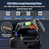 Vista 2 de Symcode Escáner de código de barras QR industrial Bluetooth con soporte de carga inalámbrico, escáner de código de barras inalámbrico 2D 1D