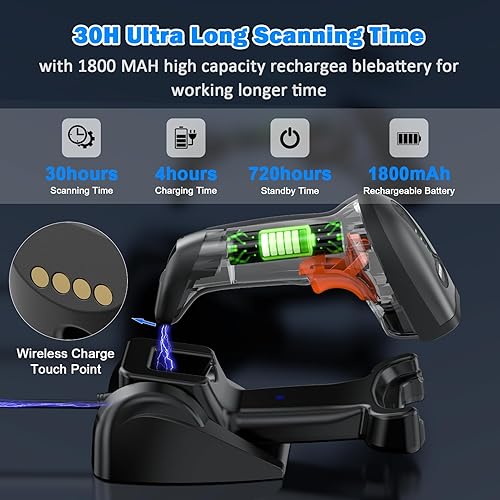 Miniatura 2 de Symcode Escáner de código de barras QR industrial Bluetooth con soporte de carga inalámbrico, escáner de código de barras inalámbrico 2D 1D