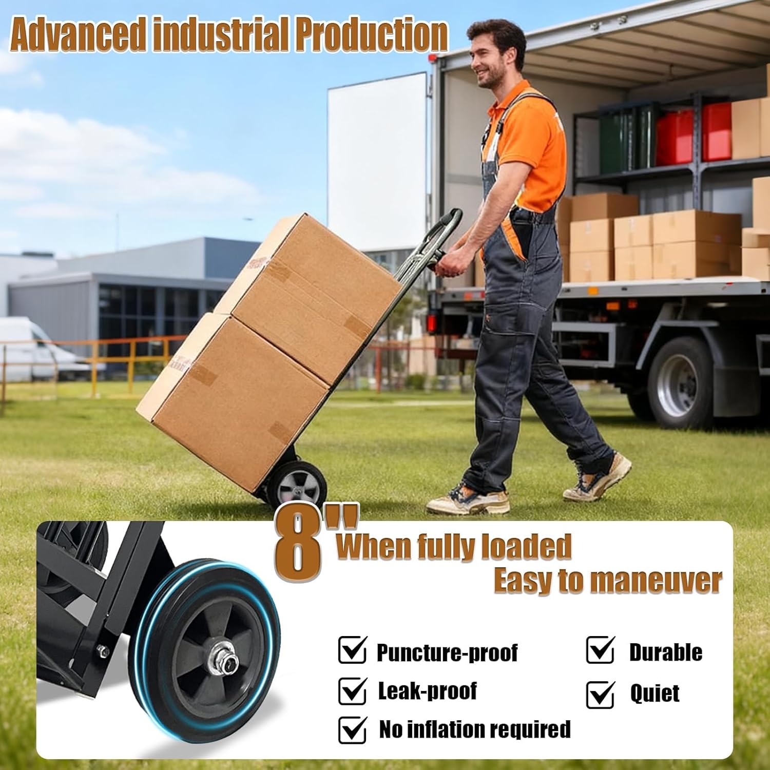 800 LB Dolly Cart with 8" Solid Rubber Wheels, Heavy Duty Folding Hand Truck Dolly with Bungee Cords, Compact Foldable Alloy Steel Design for Warehouses, Homes, Offices, and Small Business