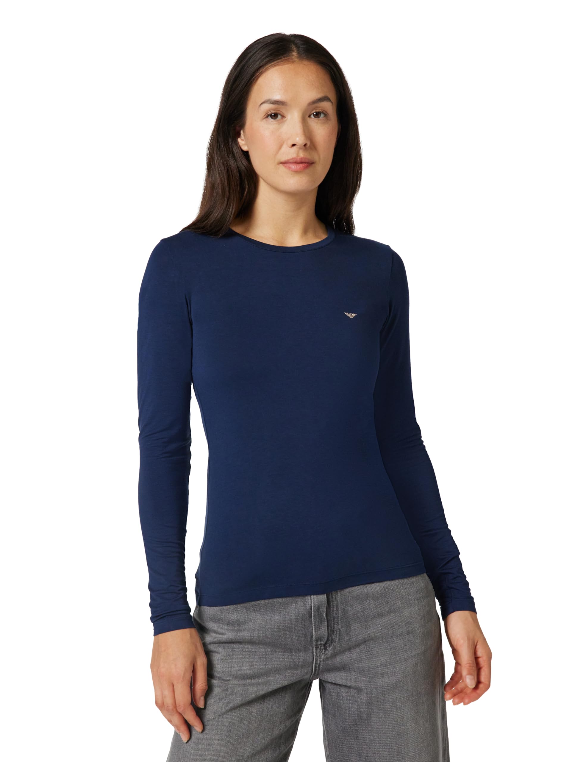 EMPORIO ARMANI Women's Essential Studs T-Shirt, Blue, L