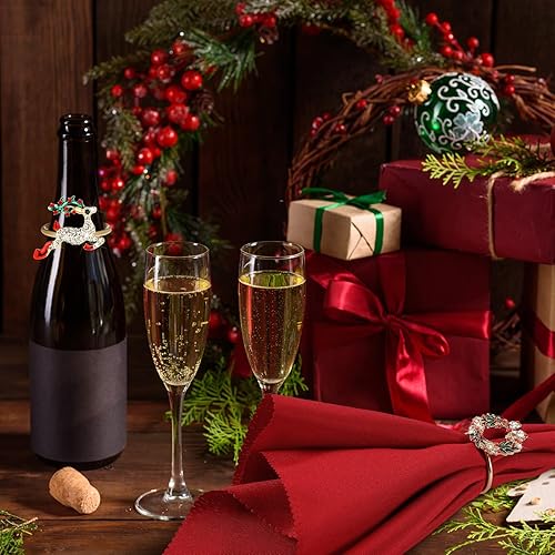 Miniatura 5 de Juego de 24 servilletas y anillos de Navidad, 12 servilletas de Navidad lavables de color rojo y 12 servilleteros de Navidad para cenas navideñas