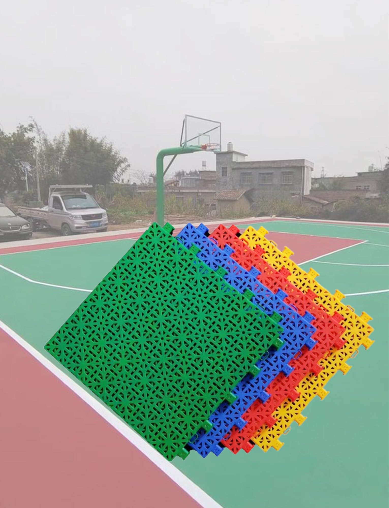 Modułowe blokujące płytki podłogowe na boisko do koszykówki na zewnątrz, puzzle DIY, podłogi sportowe do gimnazjum i placu zabaw