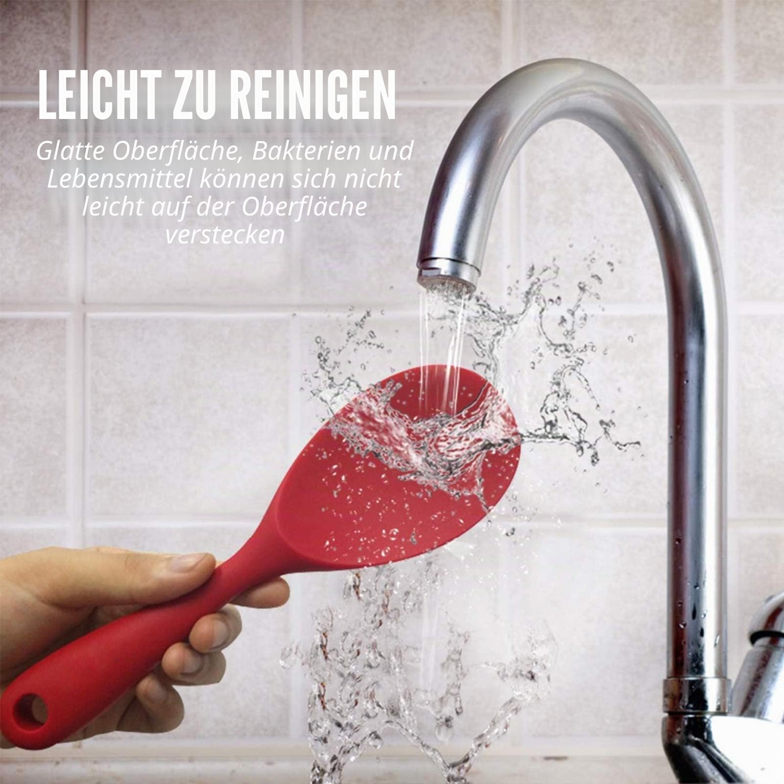 Reislöffel, 2 Stück Hochwertige Servierlöffel aus Silikon, Langlebig & Hitzebeständig (bis 230°C), Ideal für Reiskocher, Kartoffelpüree, Sushi & Mehr, BPA-frei & Spülmaschinenfest (rot)