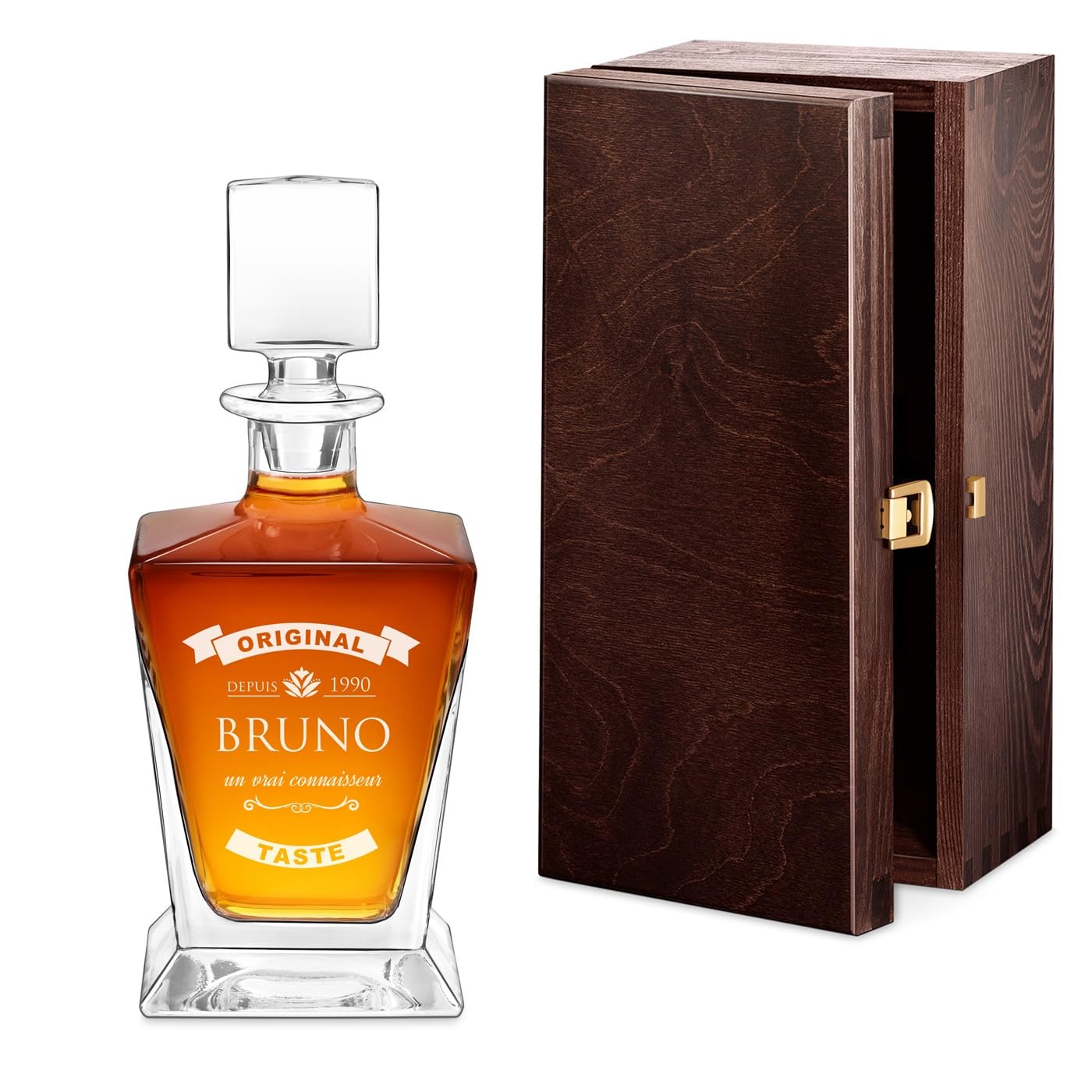 Maverton Carafe à whisky pour homme - 0,8l Décanteur gravé - Avec motif décoratif - Carafe en verre pour connaisseur - avec personnalisation - pour anniversaire - pour lui - original