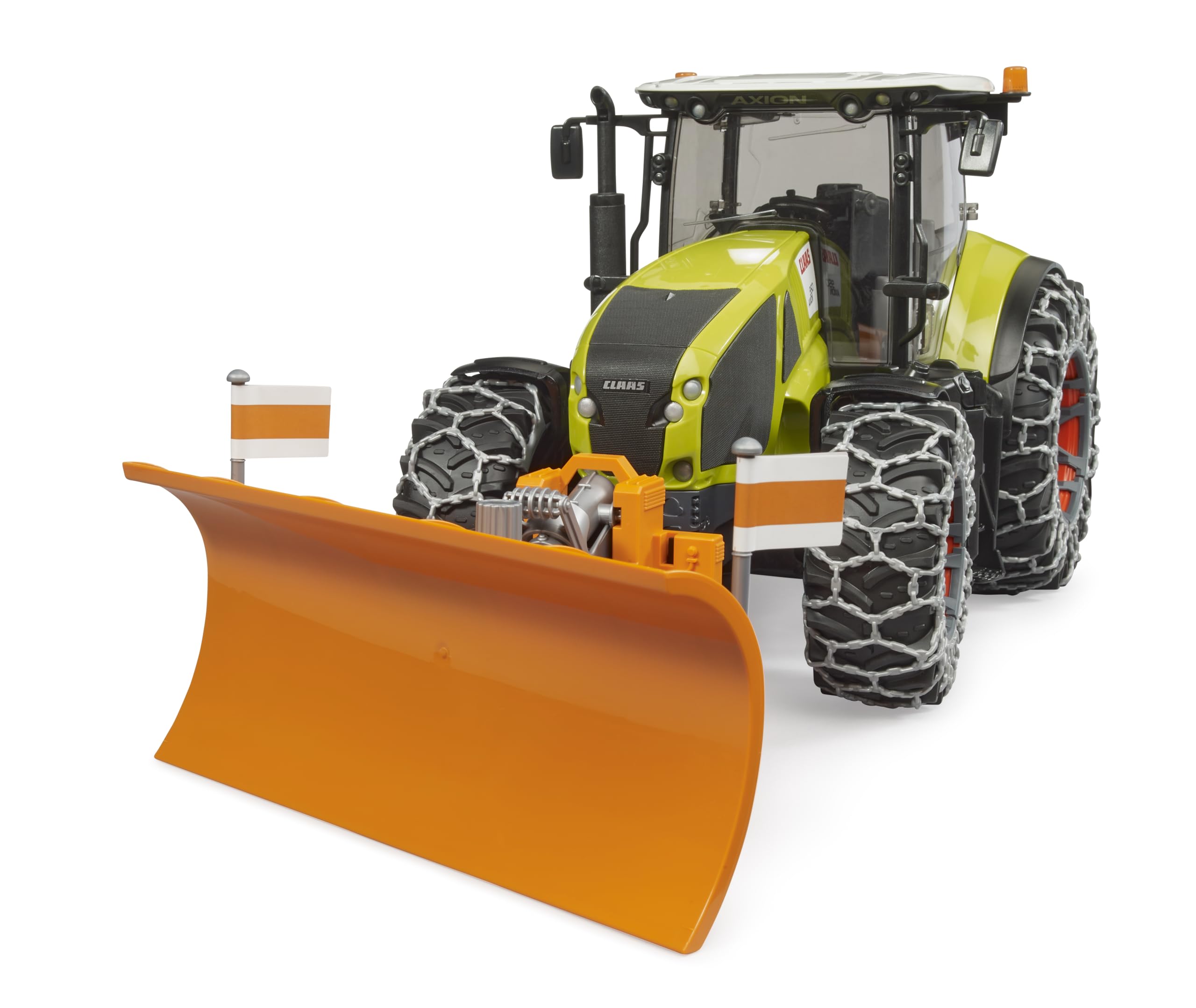bruder 03018 - Claas Axion 950 z łańcuchami i pługiem śnieżnym - 1:16 traktor, farma, serwis zimowy, pług śnieżny, zabawka od 4 lat